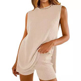 Knitted loose sleeveless top leisure shorts summer 2 piece set