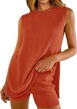 Knitted loose sleeveless top leisure shorts summer 2 piece set