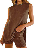 Knitted loose sleeveless top leisure shorts summer 2 piece set