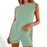 Knitted loose sleeveless top leisure shorts summer 2 piece set