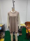 Knitted loose sleeveless top leisure shorts summer 2 piece set