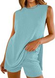 Knitted loose sleeveless top leisure shorts summer 2 piece set
