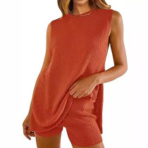 Knitted loose sleeveless top leisure shorts summer 2 piece set