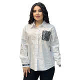 Long sleeve solid color simple embroidered letter shirt with pocket