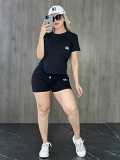 Embroidered fashion short sleeve shirt trousers suit