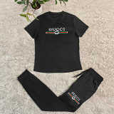 Embroidered fashion short-sleeved shirt trousers suit