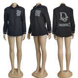 Long sleeve solid color simple embroidered letter shirt with pocket