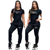 Embroidered fashion short-sleeved shirt trousers suit