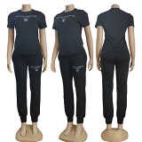 Embroidered fashion short-sleeved shirt trousers suit