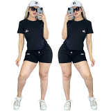 Embroidered fashion short sleeve shirt trousers suit