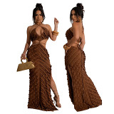 Solid color hollow split party slim long dress