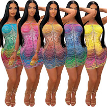 Sexy suspender rhinestone bag hip slim short fashion casual party dress