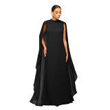 Fashion women's solid color chiffon long skirt pleated dress
