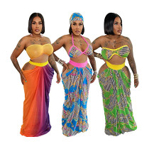 Beach tube top long skirt printing set