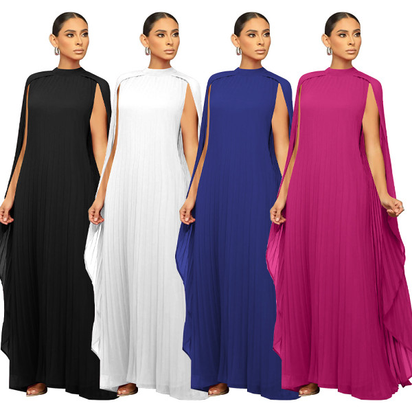 Fashion women's solid color chiffon long skirt pleated dress