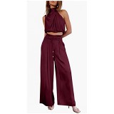 Summer casual sleeveless enterprise collar navel shirt wide-leg pants suit