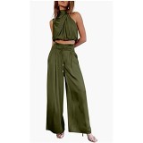 Summer casual sleeveless enterprise collar navel shirt wide-leg pants suit