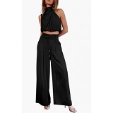 Summer casual sleeveless enterprise collar navel shirt wide-leg pants suit