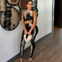 Crop top zipper sleeveless high waist legging printed 2 piece set