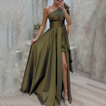 Slash collar high waist elegant party high slit women evening dress
