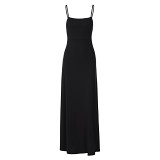 Solid color street sling loose big skirt casual dress