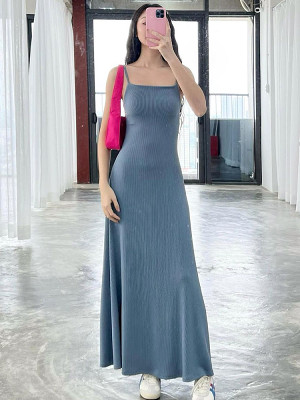 Solid color street sling loose big skirt casual dress