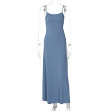 Solid color street sling loose big skirt casual dress