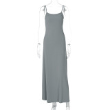 Solid color street sling loose big skirt casual dress