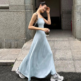 Solid color street sling loose big skirt casual dress