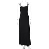 Solid color street sling loose big skirt casual dress