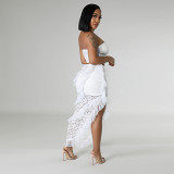 Sleeveless lace tube top irregular overskirt solid color two-piece suit