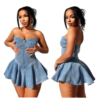 Tube top slim stretch ruffled dress