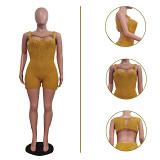Summer casual sleeveless backless knitted breathable short jumpsuit
