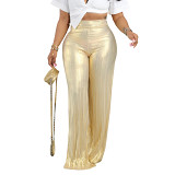 Casual fashion matte crease long wide-leg pants ladies casual pants