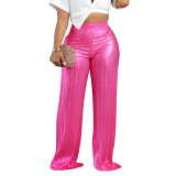 Casual fashion matte crease long wide-leg pants ladies casual pants