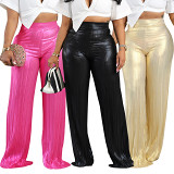 Casual fashion matte crease long wide-leg pants ladies casual pants