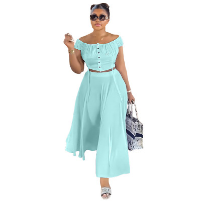 One-shoulder blouse drape long skirt fashion suit two-piece suit