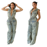 Hooded jumpsuit casual elastic nostalgic jumpsuit