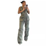 Hooded jumpsuit casual elastic nostalgic jumpsuit