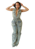 Hooded jumpsuit casual elastic nostalgic jumpsuit
