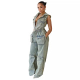 Hooded jumpsuit casual elastic nostalgic jumpsuit