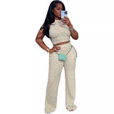 Sleeveless printed wide-leg trousers in summer two-piece suit