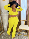 Three-piece solid color cardigan long sleeve sexy strapless leisure sports suit women