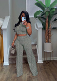 Sleeveless printed wide-leg trousers in summer two-piece suit