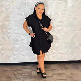 Summer lapel solid color short-sleeved shirt cardigan single-breasted dress