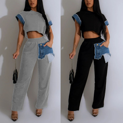 Spliced navel short-sleeved trousers suit
