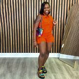 Shorts set solid color overalls three-dimensional pocket sports and leisure two-piece suit