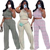 Sleeveless printed wide-leg trousers in summer two-piece suit