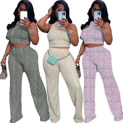 Sleeveless printed wide-leg trousers in summer two-piece suit