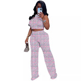 Sleeveless printed wide-leg trousers in summer two-piece suit